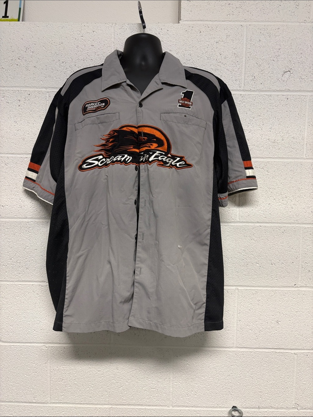 Harley-Davidson Gray Black Short-Sleeve Scream'n Eagle Button-Down Shirt